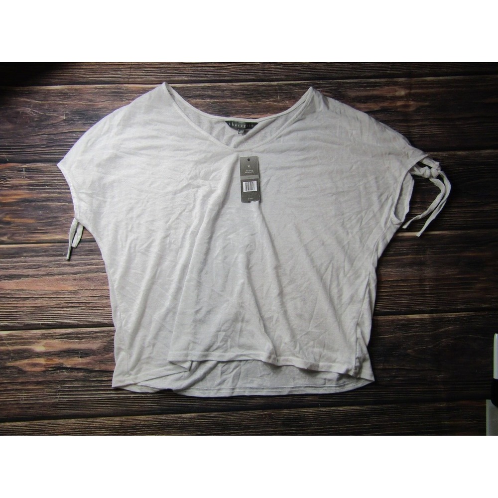 Sharagano NEW Womens XL White Solid Linen Slub Tee T‎ Shirt NWT Tie Sleeve